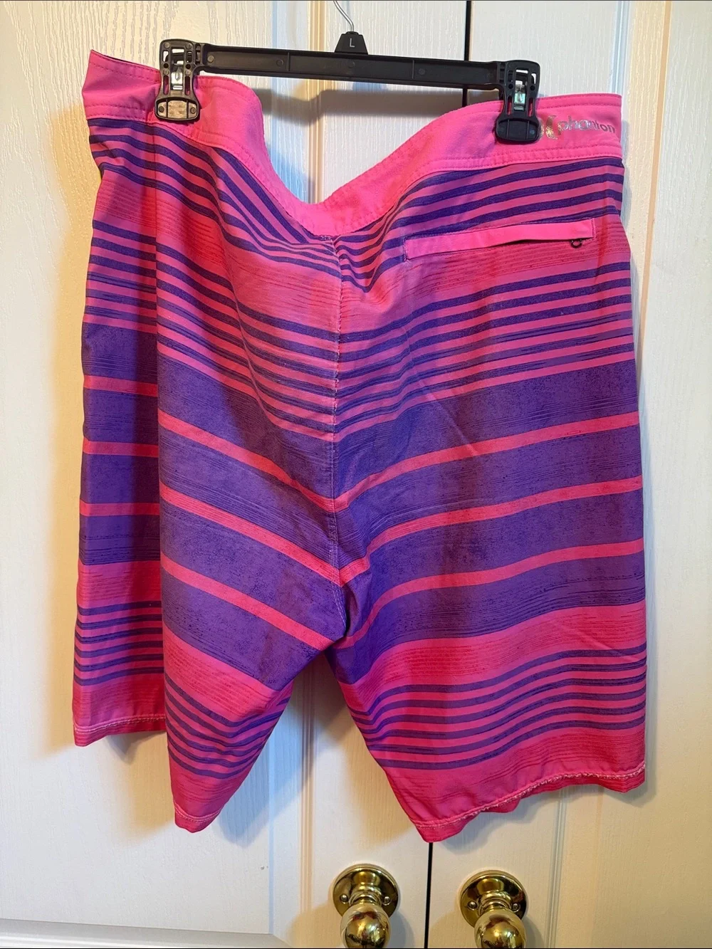 Hurley Men’s Pink and Purple Striped Board Shorts with Neon Yellow Side Trim